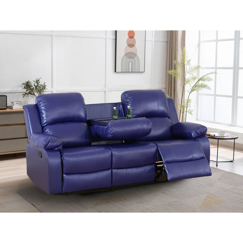 Lysi Faux Leather Recliner, Blue Faux Leather