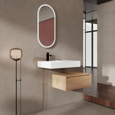 Ensemble de meuble-lavabo mural de 30 pouces avec armoire latérale de salle de bain décalée en résine Toril