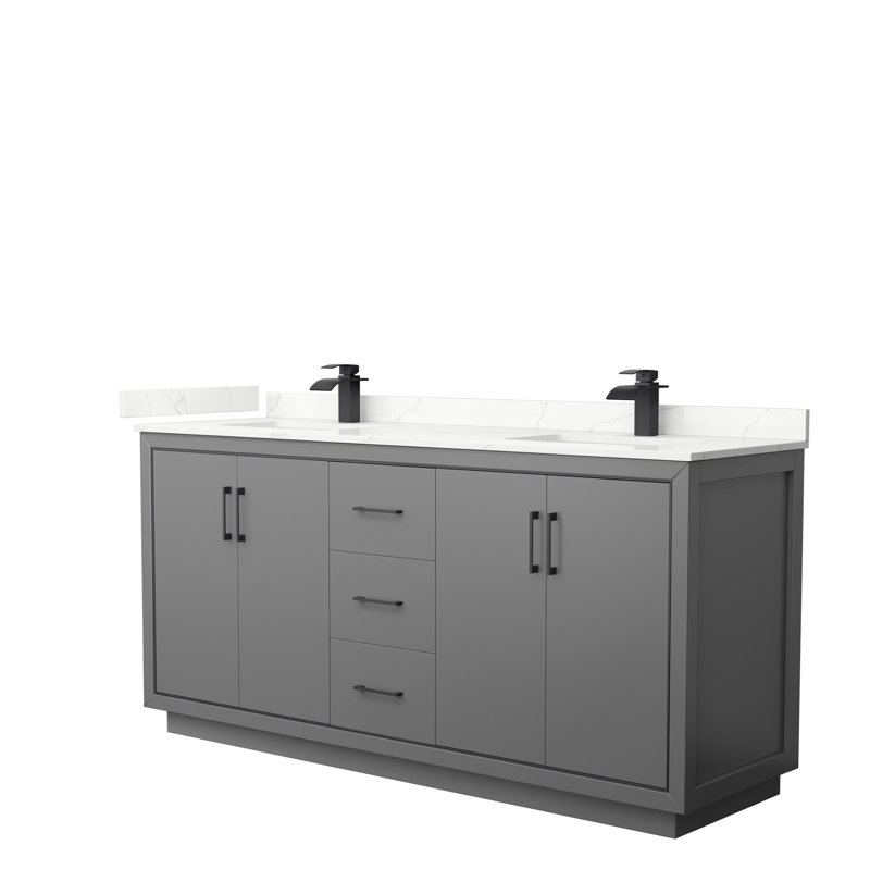 72'' W Double Vanity, Dark Gray, Giotto Quartz, Brushed Nickel