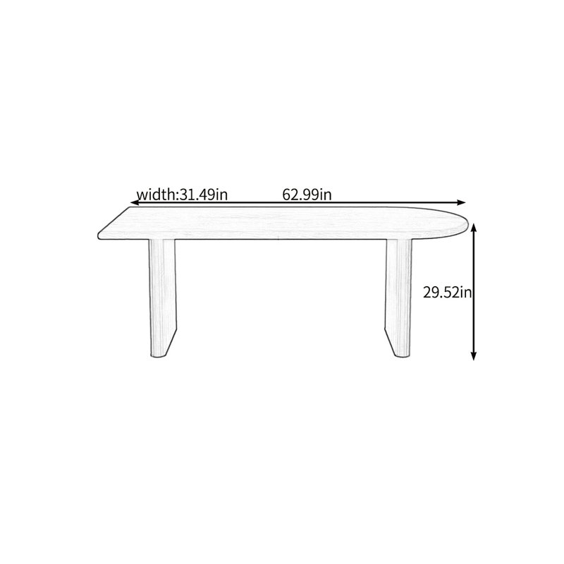 Table de salle à manger saine et naturelle en bois massif, H 29,52 po x L 62,99 po x l 31,49 po