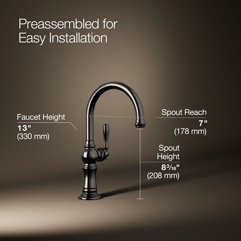 Artifacts® Single-Hole Bar Faucet with Supply Lines, Titanium