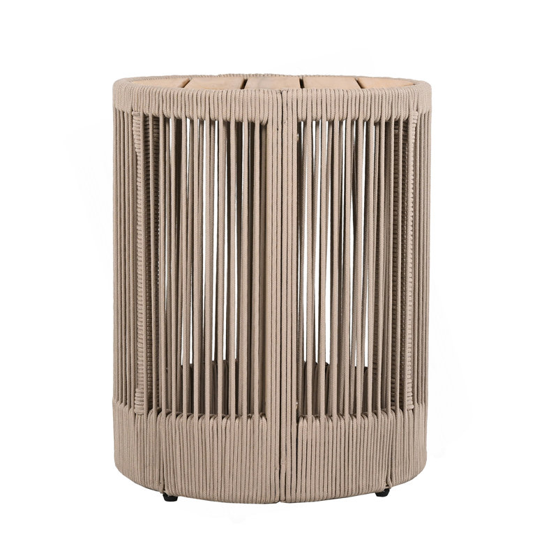 Table d'appoint d'extérieur en corde de rotin et bois d'acacia - Mobilier de balcon de patio pour jardin, cour, balcon