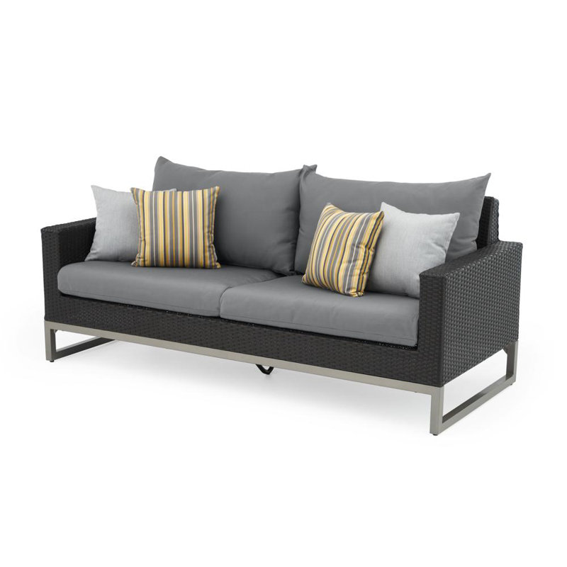 Milo Motion 4 Piece Rattan Sunbrella Sofa Set with Cushions, Charcoal Grey Sunbrella®, Brown