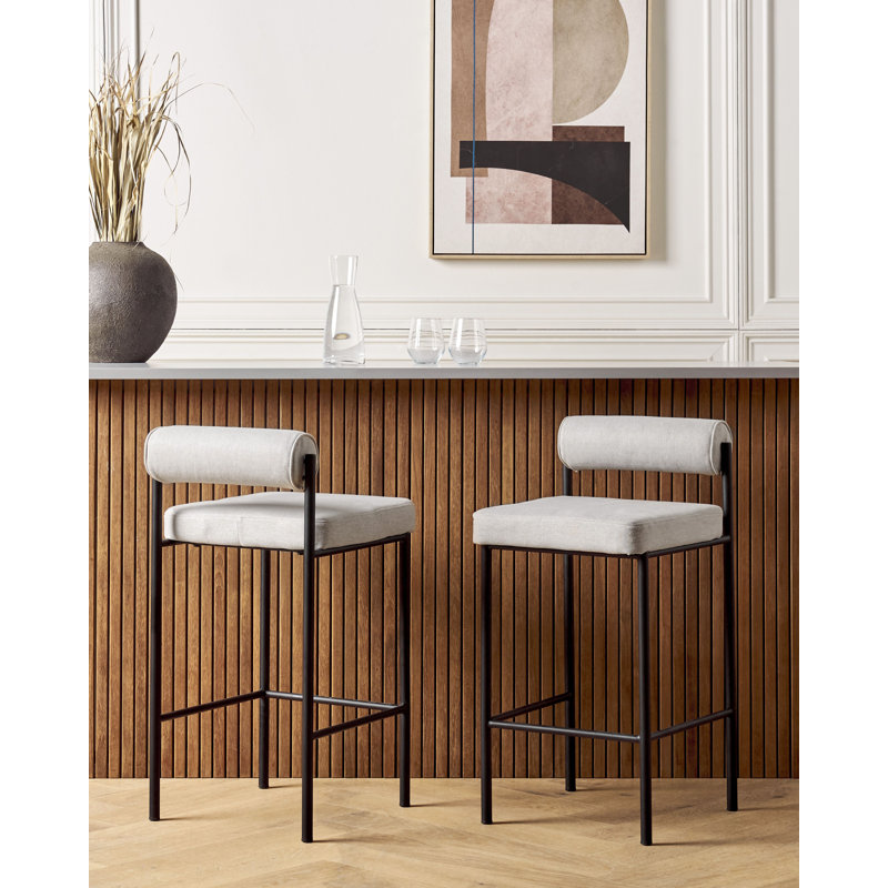 Amaya Upholstered Counter Stool with Metal Frame, Grey