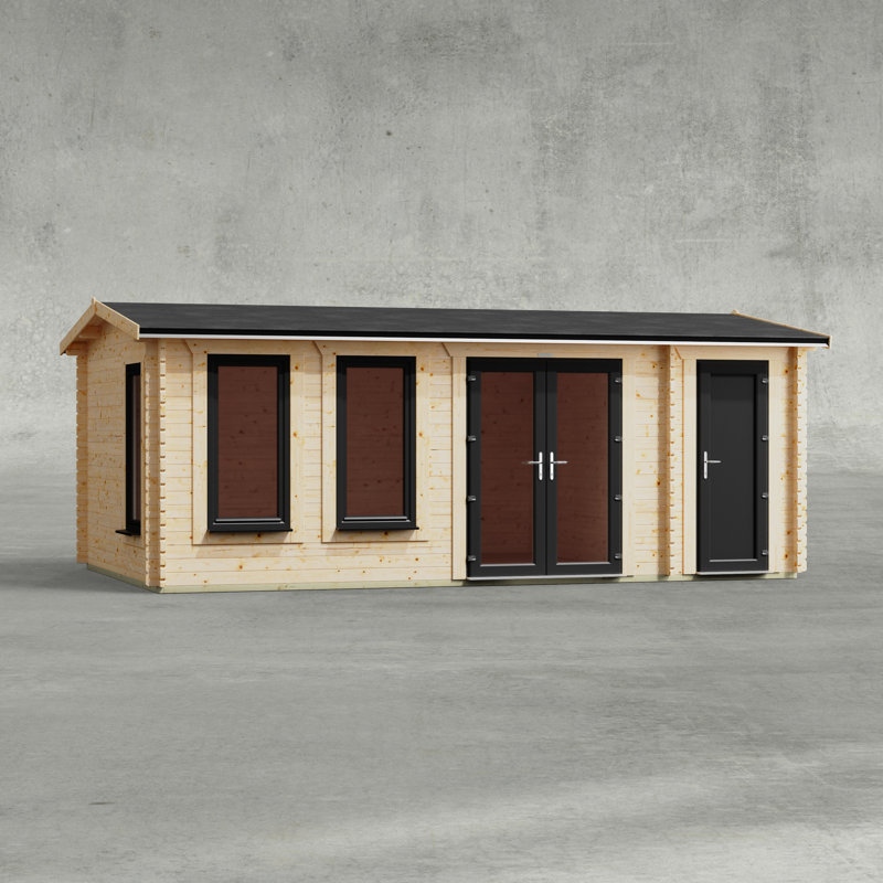 Powersheds 20 x 12ft Apex Combi Log Cabin, Doors to the Right - 44mm