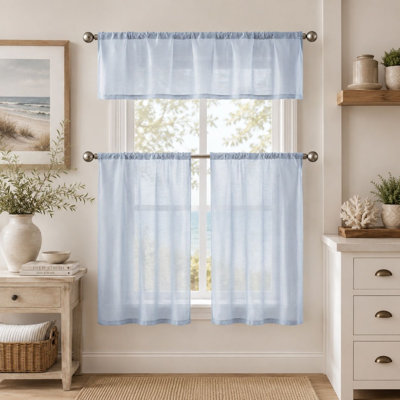  Brandi Complete 3 Piece Rod Pocket Sheer Cafe Kitchen Curtain Tier & Valance Set