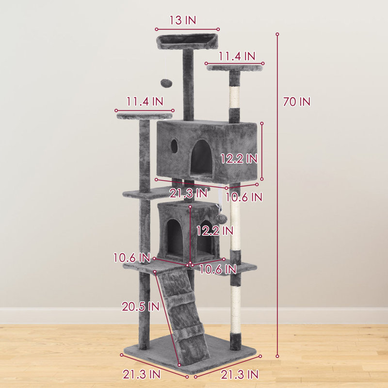 Tour pour arbre à chat Derrell, Gris clair, H 70 po x l 21,3 po x P 21,3 po