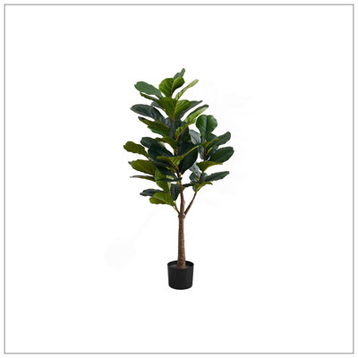 Plante artificielle, arbre violon, intérieur, faux, faux, plancher, verdure, pot, véritable touche, décoratif, feuilles vertes, pot noir
