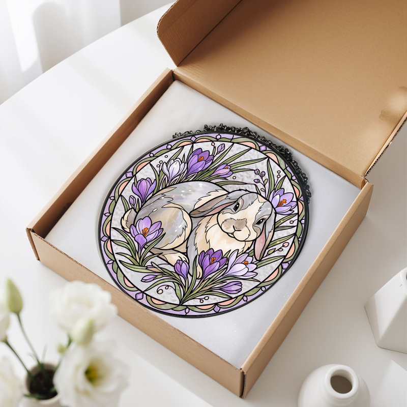 Panneau de vitrail Spring Lapin, H 7,8 po