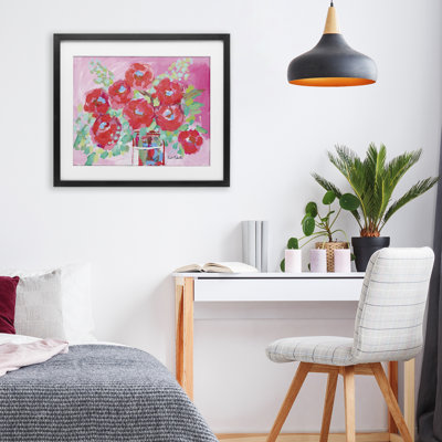 Love to Bloom Pink Florals Framed Print Under Glass, design by Kait Roberts