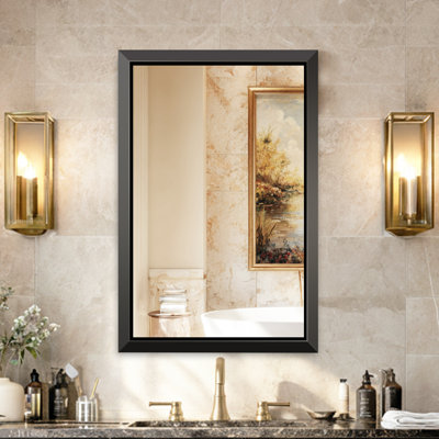 24X36 Bathroom Mirror, Rectangular Aluminum Frame Wall Mounted Mirror For Vanity, Brushed Black Beveled Mirror For Powder Room, Bedroom, Living Room & Entryway, Rust-Resistant Modern Decor