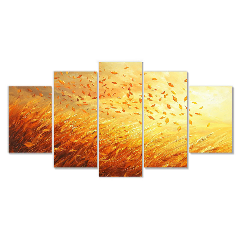 Windy Leaves In The Countr Field II - feuilles, art mural - ensemble d'art mural traditionnel diamant