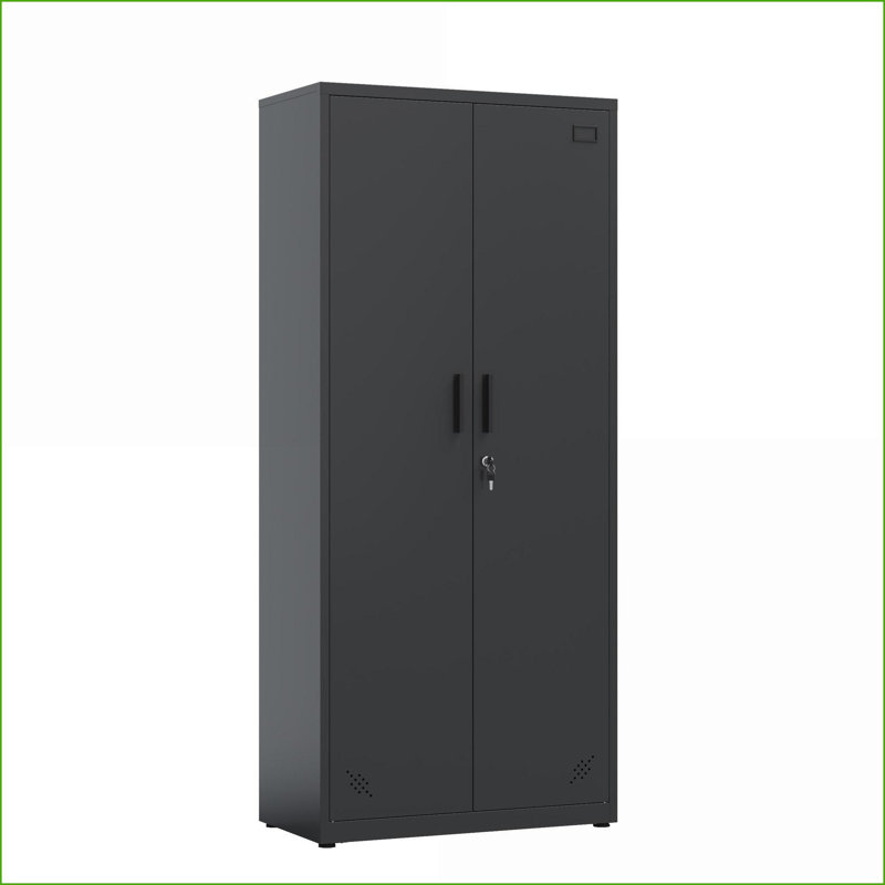 Cabinets | 2-Door Metal Storage Cabinet with Adjustable Shelves &amp; Lock | Steel | Office, Black