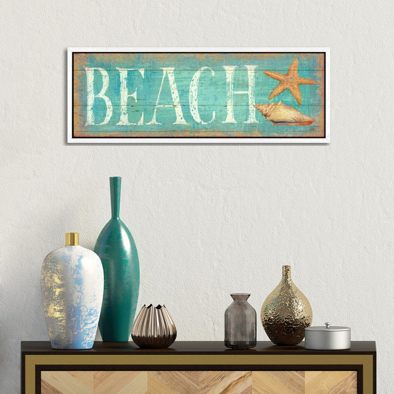 Pastel Beach by Daphne Brissonnet - Panoramic Print on Canvas, 30.48 cm H x 91.44 cm W, White Framed