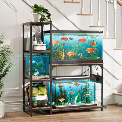 20-29 Gallon Fish Tank Stand with Power Outlet, Wood Aquarium Stand with Shelves