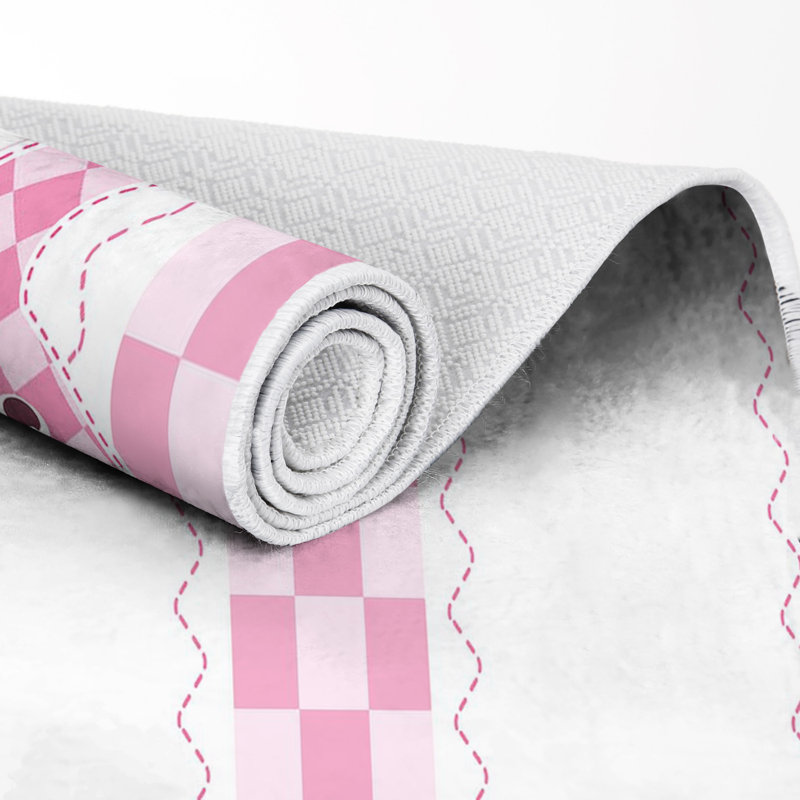 Tapis rectangulaire rose / blanc tissé à la machine Oteri, Rectangle 3 pi 3 po x 5 pi 3 po