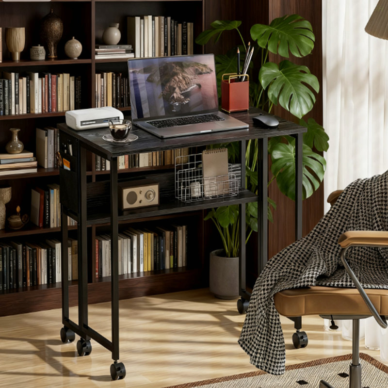 Bureau pliable avec sac de rangement, bureau d'ordinateur pliable, pour petits espaces, bureau à domicile, Noir, Noir