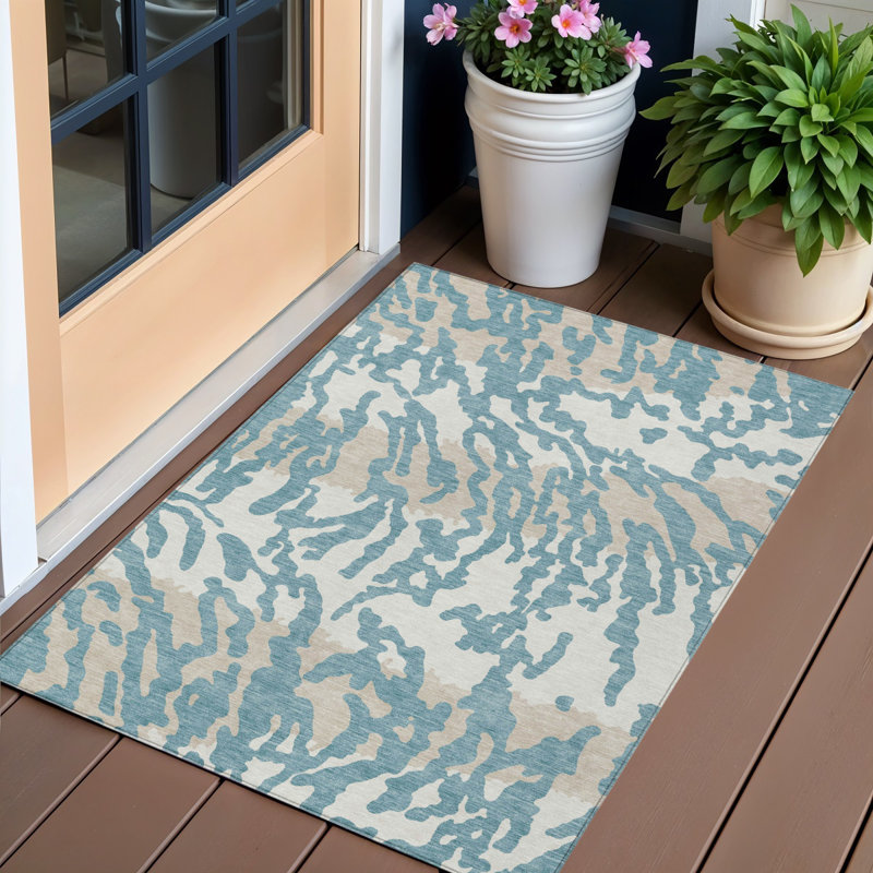 Tapis intérieur / extérieur lavable à imprimé animal bleu sarcelle 3 pi x 5 pi bleu sarcelle
