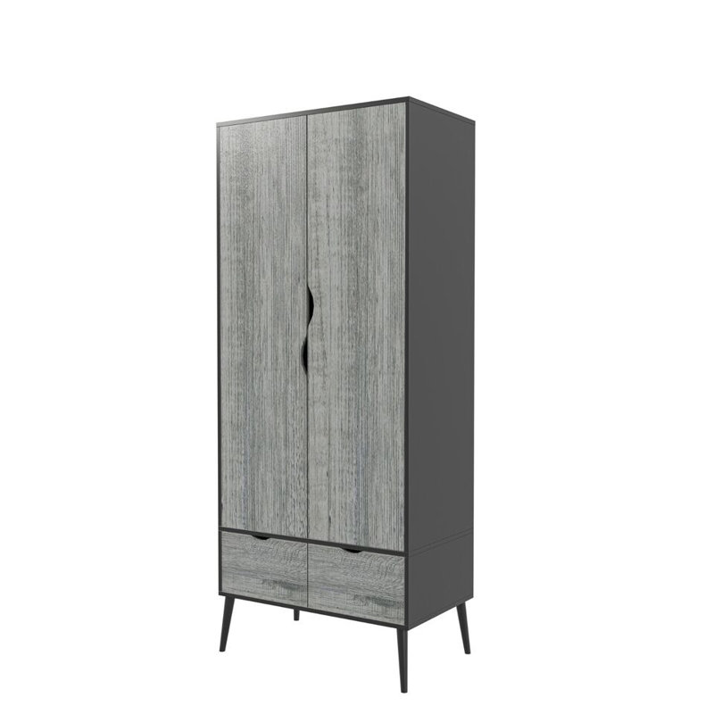 Hortencia Solid Wood Wardrobe, Black Ash Grey