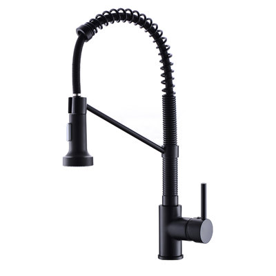 Hot And Cold Kitchen Faucet, Black, Pull Out Spray, Solid Brass, Single Hole Water Mixing Faucet In Spray Head, Brass Material, Handle, 360 Rotation