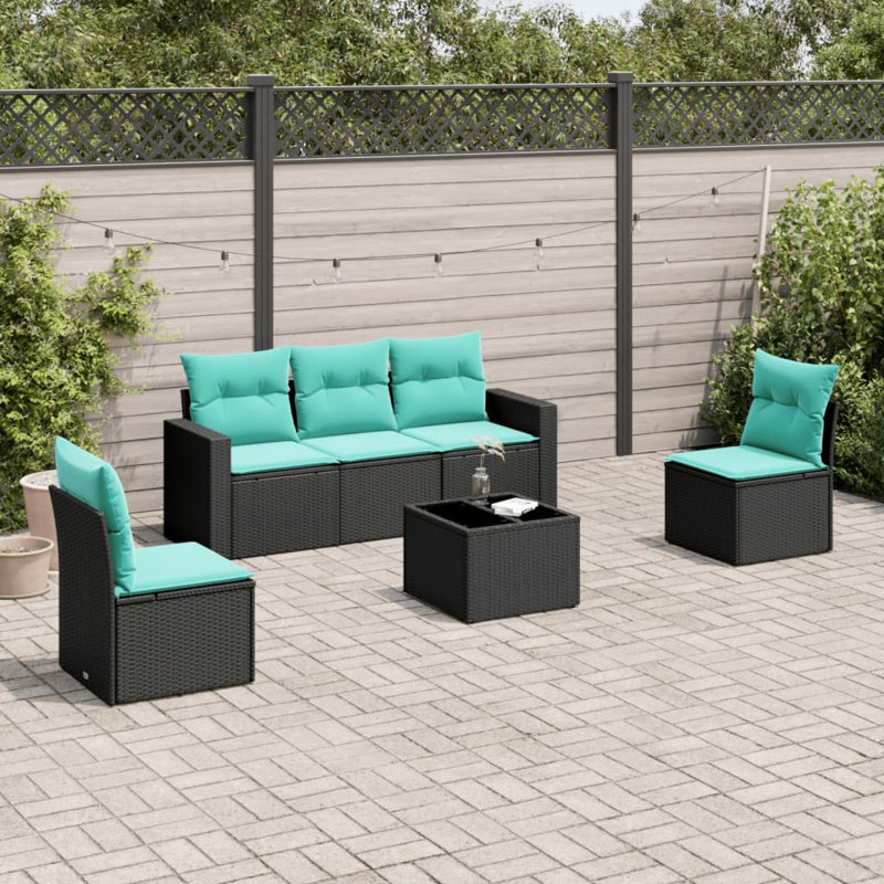  Ensemble de canapé de patio 6 pièces avec coussins en rotin de polyester noir