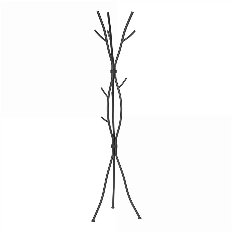 FlowLuxe 74"H Free Standing Matte Black Metal Hall Tree Coat Rack with 11 Hooks, Modern Contemporary for Entryway Bedroom