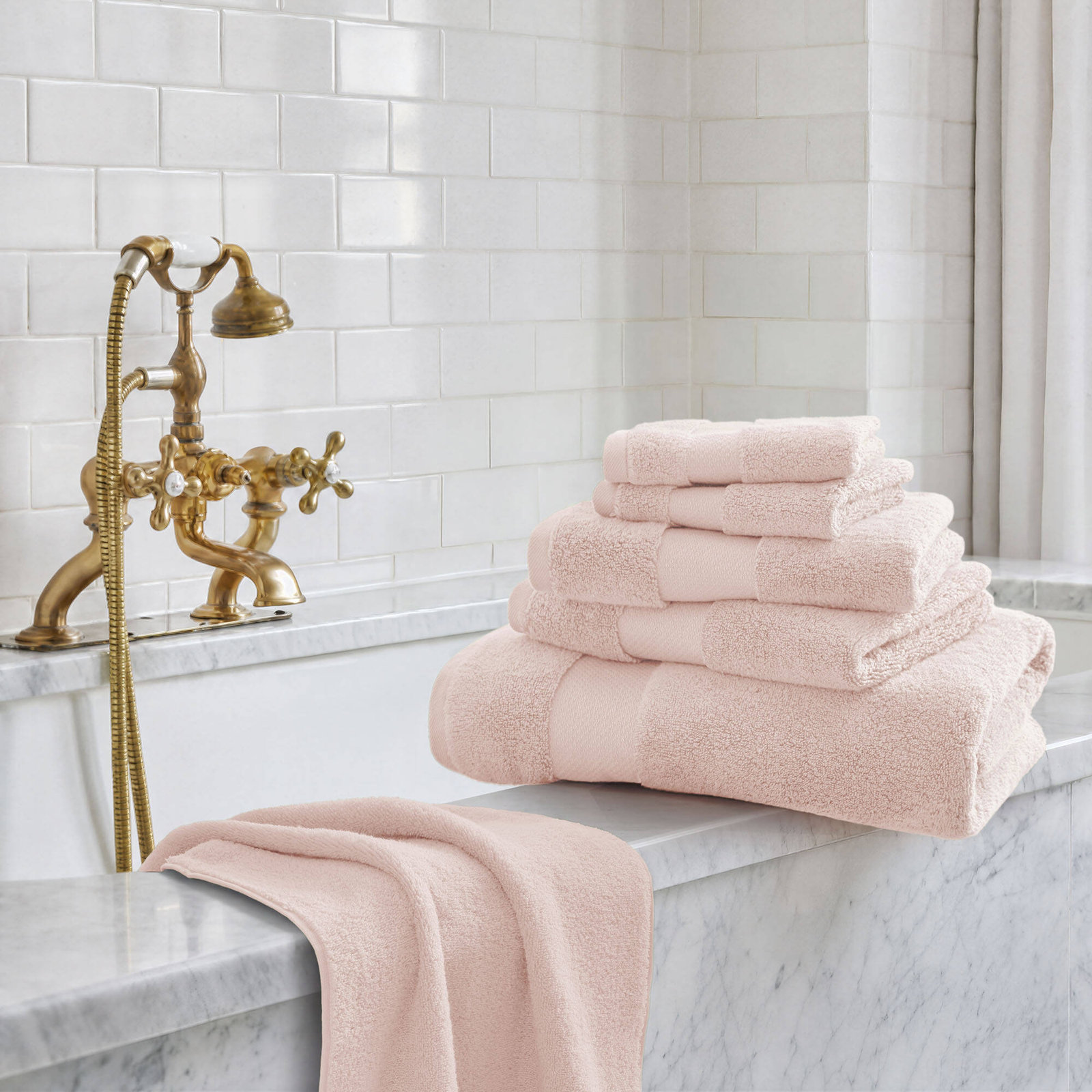 Turkish Cotton Quick-Dry Towel Set, Blush, 6 Piece Towel Set
