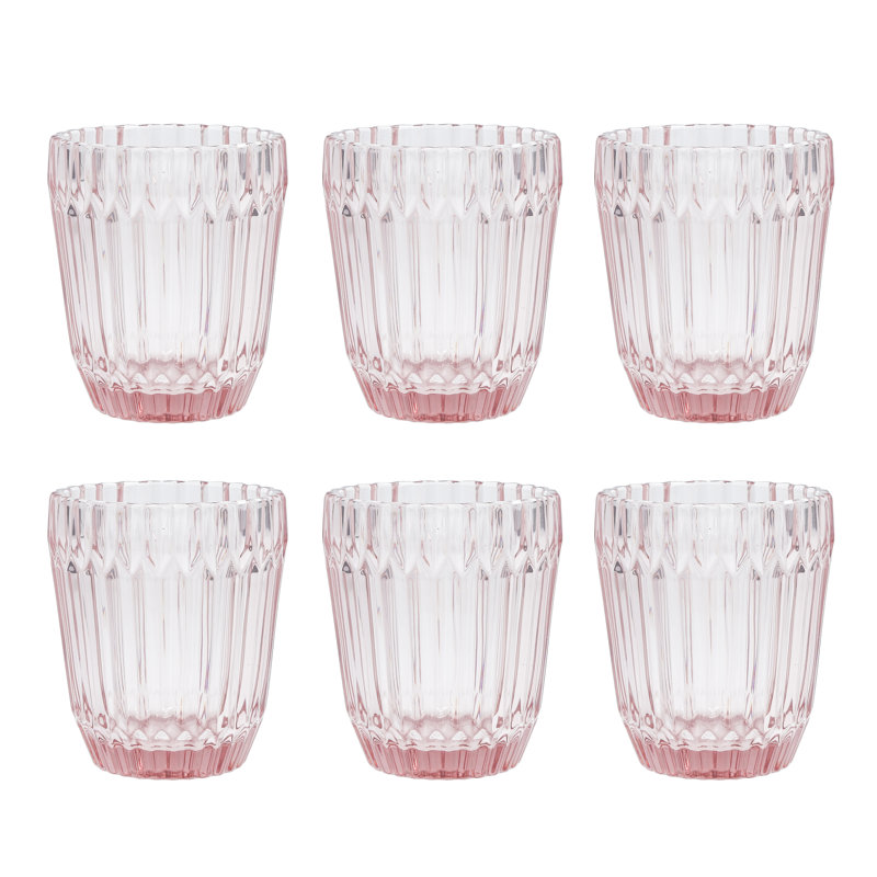 Fortessa Archie Glass, 12.5 Ounce Double Old Fashioned (Set of 6), Pink, Pink