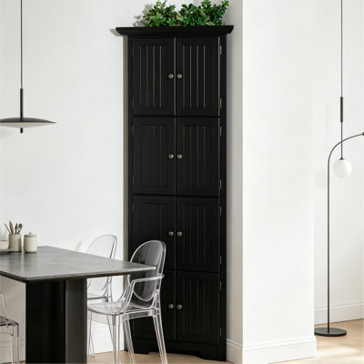 4-Tier 72" Corner Kitchen Pantry Storage Cabinet With 8 Doors Tall Storage Cabinet, Corner Cabinet And Shelves, Home Farmhouse Bookshelf Cabinet For Bathroom, Living Room, Kitchen BLK