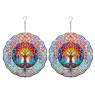 Girouettes papillon en métal, cadeaux pour la mère de grand-mère, moulin à vent suspendu 3D pour la décoration intérieure extérieure, art de jardin, décoration de jardin, ornement de 11,8 pouces, arbre coloré, paquet de 2