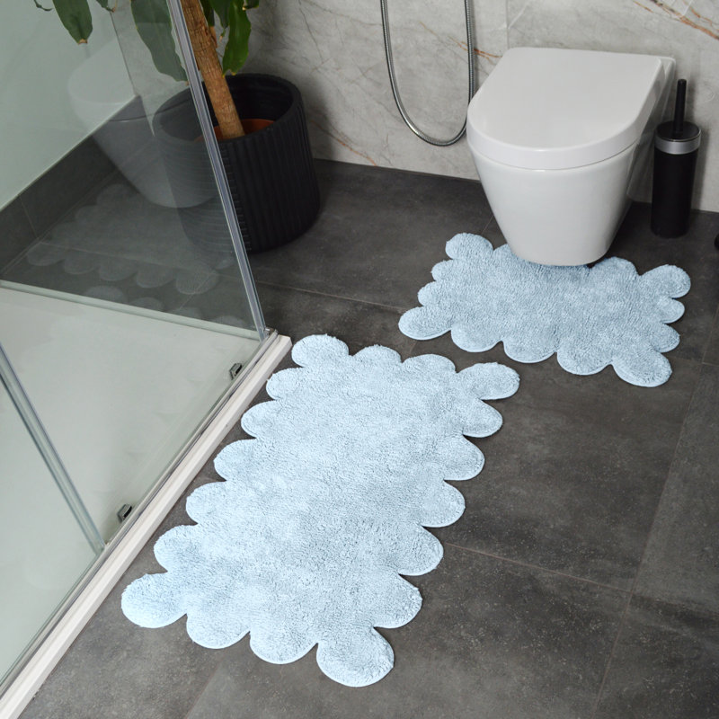 Two Piece Scalloped Bath Mat Set, Blue