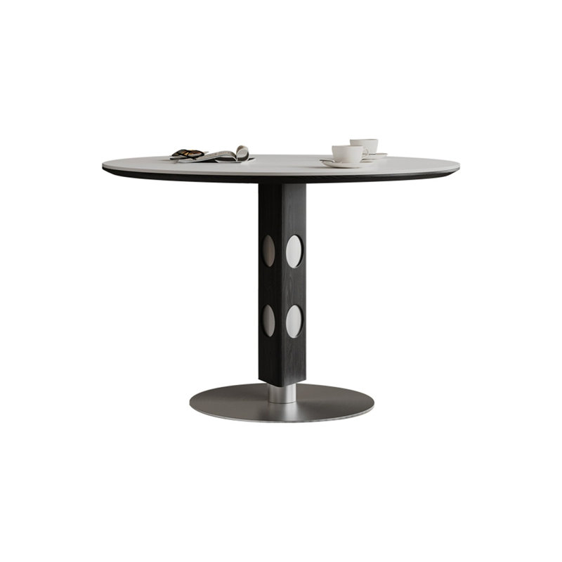 White Round Sintered Stone Dining table, Silver/Black, 29.53"H x 39.37"L x 39.37"W