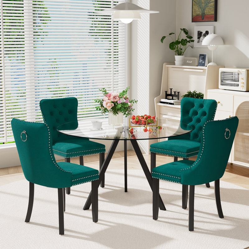 5-Piece Pedestal Dining Set, Green, 30" H x 47" W x 47" D