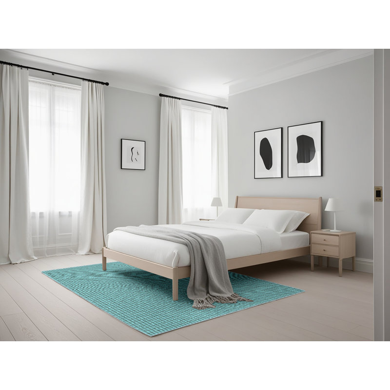 Tapis en laine bleu sarcelle, Rectangle 5 pi x 7 pi