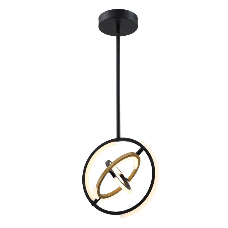 Trilogy 1 - Light LED Single Pendant, H 13 po x l 13 po x P 13 po, Noir / or