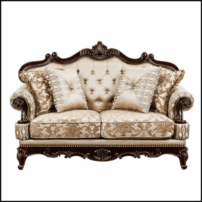 Causeuse de luxe formelle avec finition cerisier, inclinaison dorée et structure en bois massif pour des salons élégants