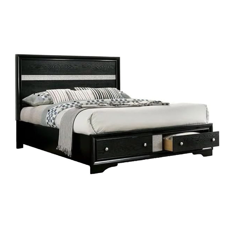 Minya Standard Bed with Drawers, Queen, Black