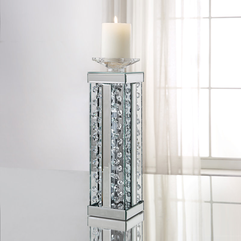 Bougeoir de table en miroir, H 13,5 po x l 4,4 po x P 4,4 po