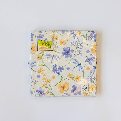 Ensemble de 20 serviettes mauves et jaunes - libellules - et délicates serviettes de verdure