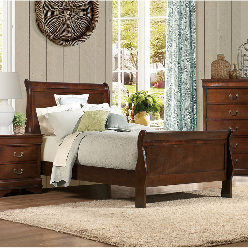 Lit simple traditionnel en cerisier brun, ajoute du charme à votre chambre - Grandeur classique