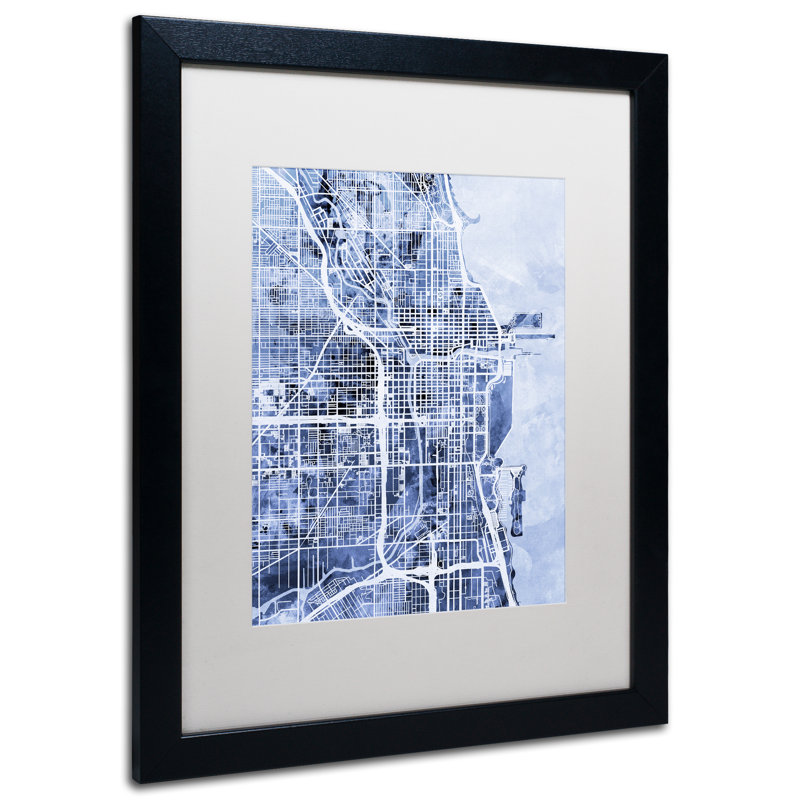 « chicago street map 2 », impression encadrée, H 20 po x l 16 po x P 0,5 po, Blanc, Cadre noir