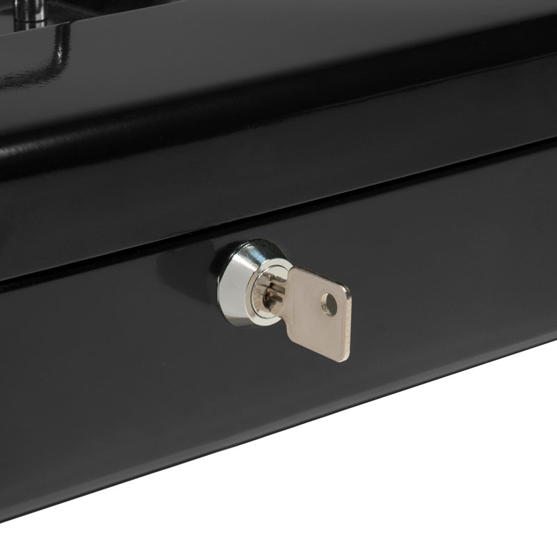 Black Steel 12-Inch Cash Box with Key Lock and Coin Trays
