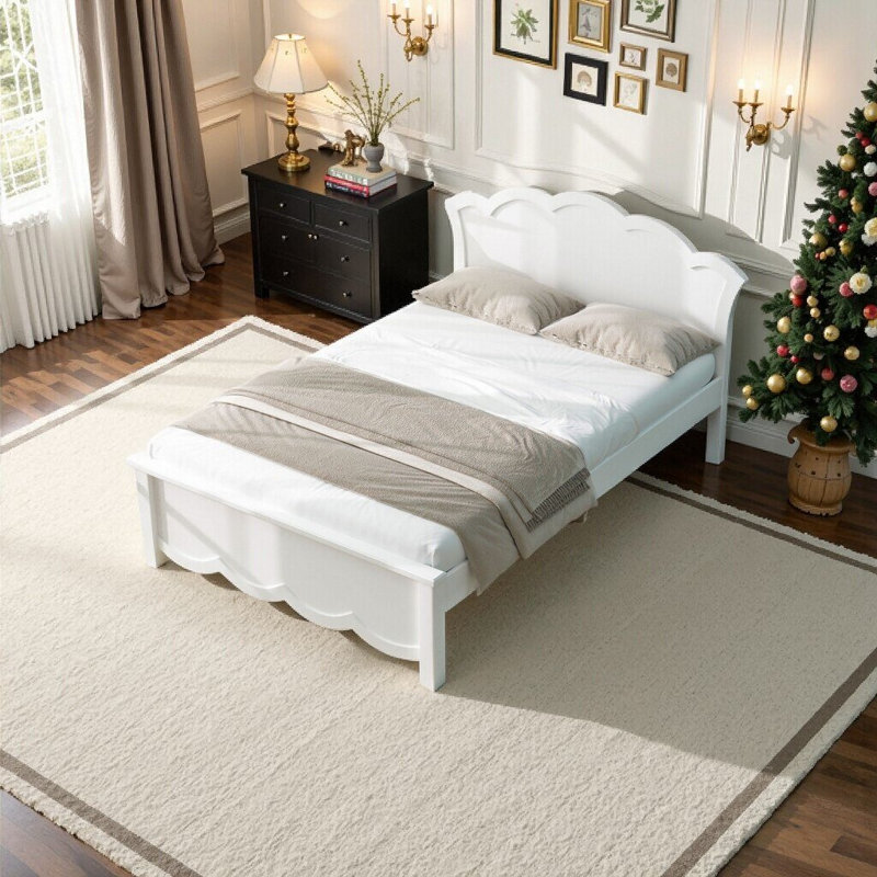 Solid Pine Wood Platform Bed Frame with Headboard | Twin/Full Size | White Finish | No Box Spring Needed | Durable and Easy Assembly