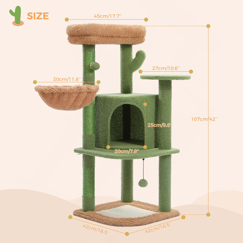 Tour pour chat à plusieurs niveaux avec perchoir confortable avec poteaux à griffer recouverts de sisal et boules remplaçables pour chats d'intérieur