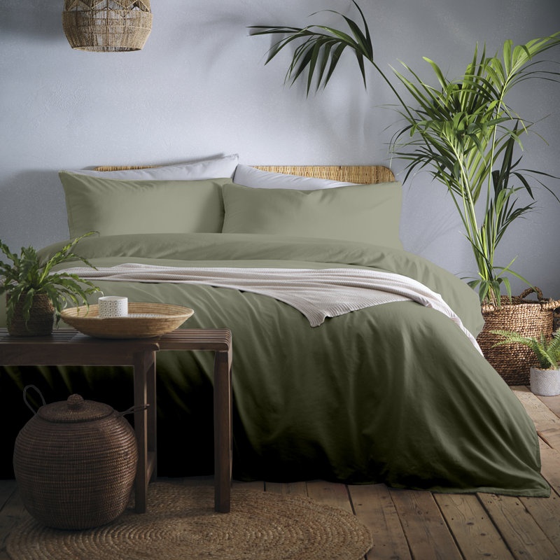 Cassia Cotton Solid Colour Duvet Cover Set with Pillowcases, King Duvet Cover + 2 Standard Pillowcases, Khaki