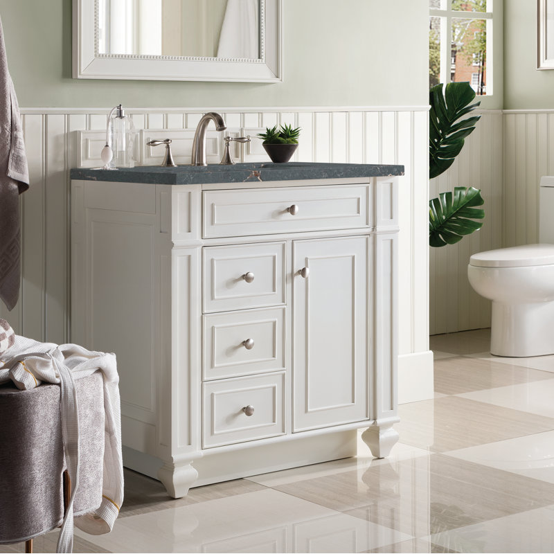 Bristol 30'' W Single Vanity, Bright White, Parisien Bleu Quartz, 8" Widespread