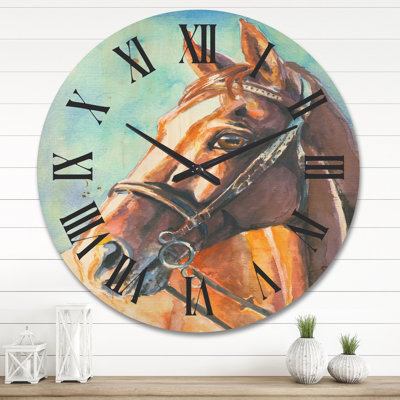 Portrait d'un cheval horloge murale en bois