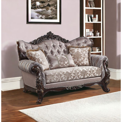 70" Pink And Brown Loveseat and Toss Pillows
