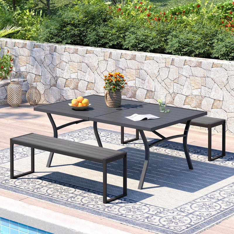 Table de salle à manger rectangulaire et bancs en faux bois , Gris