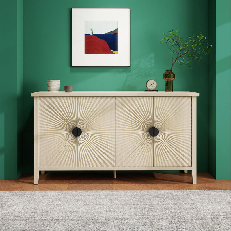 Buffet à 4 portes, buffet sculpté avec rangement, armoire à café moderne avec tablette réglable pour le salon, la salle à manger et la cuisine